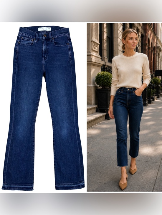 AYR Denim - AYR Superba High Rise Straight Leg Jeans Size 28 Stretch Raw Hem Blue Denim